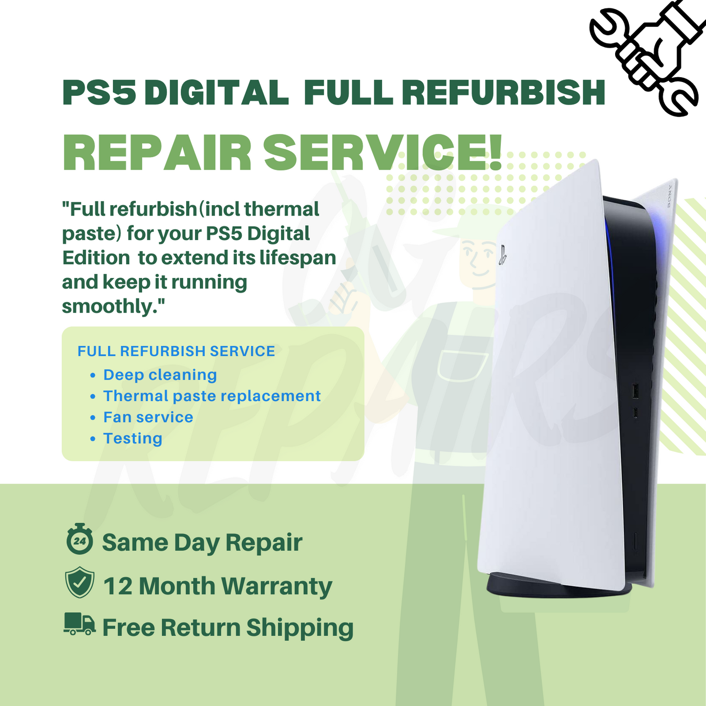 PlayStation 5 Digital PS5 Recondition Repair Service - Fix Overheating